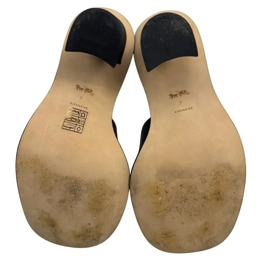 Coach Quincey Black Leather Heeled Sandals Womens 7 B Top Knot Comfort Jacquard - Picture 11 of 15